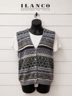 ILANCO Fair Isle Knit Sweater VestBlue & Green – Estimated Medium/Large – Unisex